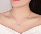 Beautiful Pink Flower Pendant Chain Necklace 925 Sterling Silver Women Jewellery