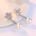 925 Sterling Silver Crystal Flower Pearl Drop Stud Earrings Jewellery Women Gift