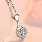925 Sterling Silver Crystal Water Drop Heart Pendant Necklace Women Jewellery