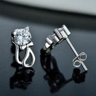 Womens Girls 925 Sterling Silver Cute Crystal Cat Stud Earrings Jewellery Gift