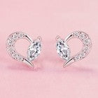 925 Sterling Silver Crystal Heart Shaped Stud Earrings Jewellery Women Gift UK