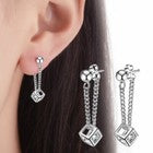 Women 925 Sterling Silver Crystal Cube Dangle Drop Stud Earrings Jewellery Gift