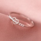 Women Girls 925 Sterling Silver Crystal Heart Adjustable Ring Jewellery Gift UK