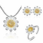 Women Sun Flower Pendant Necklace Stud Earrings Ring 925 Sterling Silver