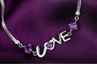 925 Sterling Silver Crystal Love Heart Linked Charm Bracelet Women Jewellery UK