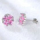 925 Sterling Silver Crystal Pink Heart Necklace Stud Earrings Womens Jewellery