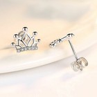 Womens Girls 925 Sterling Silver Crystal Crown Stud Earrings Jewellery Gift UK