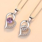 Women Crystal Heart Pendant Chain Necklace 925 Sterling Silver Jewellery Gift UK