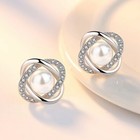 Crystal Pearl Twist Stud Earrings 925 Sterling Silver Jewellery Women Gift UK