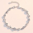 925 Sterling Silver Crystal Stone Heart Linked Charm Bracelet Women Jewellery UK