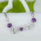 925 Sterling Silver Crystal Love Heart Linked Charm Bracelet Women Jewellery UK
