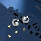 Crystal Moon Star Pearl Stud earrings 925 Sterling Silver Women Girls Jewellery
