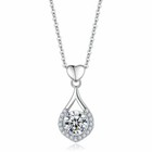 925 Sterling Silver Crystal Water Drop Heart Pendant Necklace Women Jewellery