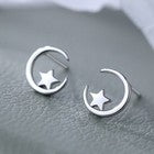 Womens Girls Moon Star Stud Earrings 925 Sterling Silver Jewellery Gift UK