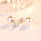 Crystal Crown Pearl Stud Earrings 925 Sterling Silver Womens Girls Jewellery Gif