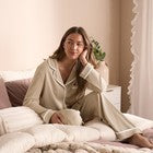 OHS Waffle Piped Pyjama Set Womens Button Through Sleepwear Nightwear Loungewear