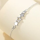 925 Sterling Silver Crystal Star Linked Charm Bracelet Women Jewellery Gift