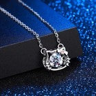 925 Sterling Silver Crystal Cute Kitty Pendant Necklace Women Girls Jewellery