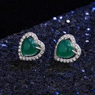 925 Sterling Silver Crystal Heart Green Jade Stud Earrings Jewellery Women Gift