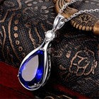 Blue Crystal Water Drop Pendant Chain Necklace 925 Sterling Silver Jewellery UK