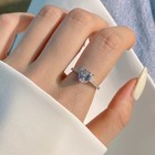 925 Sterling Silver Crystal Love Heart Adjustable Ring Women Jewellery Gift