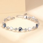925 Sterling Silver Crystal Love Heart Linked Charm Bracelet Women Jewellery UK