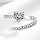 925 Sterling Silver Crystal Heart Adjustable Ring Women Girls Jewellery Gift UK