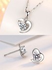 925 Sterling silver Heart Pendant Chain Necklace Stud Earrings Women Jewellery