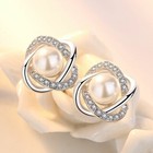 Crystal Pearl Twist Stud Earrings 925 Sterling Silver Jewellery Women Gift UK
