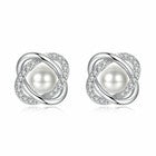 Crystal Pearl Twist Stud Earrings 925 Sterling Silver Jewellery Women Gift UK