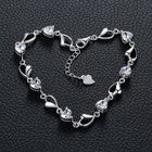925 Sterling Silver Crystal Heart Linked Charm Bracelet Women Girls Jewellery UK