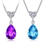 925 Sterling Silver Crystal Heart Water Drop Pendant Necklace Womens Jewellery
