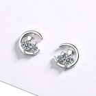 Womens Girls Crystal Moon Cats Stud Earrings 925 Sterling Silver Jewellery Gift