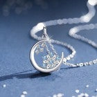 925 Sterling Silver Crystal Snowflake Moon Pendant Necklace Womens Jewellery