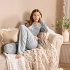 OHS Ribbed Jersey Pyjama Set Womens Lettuce Edge Sleepwear Nightwear Loungewear