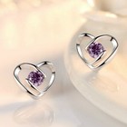 Women Crystal Purple Stone Heart Stud Earrings 925 Sterling Silver Jewellery UK