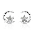 925 Sterling Silver Crystal Moon Star Stud Earrings Women Girls Jewellery Gift