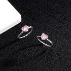 925 Sterling Silver Pink Crystal Heart Adjustable Ring Women Jewellery Gift