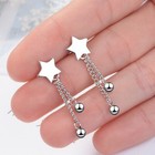 925 Sterling Silver Star Bead Dangle Drop Stud Earrings Women Girls Jewellery