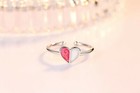 Womens Girls Colourful Heart Adjustable Ring 925 Sterling Silver Valentines Gift