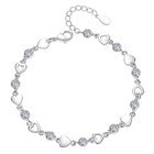925 Sterling Silver Crystal Hollow Heart Linked Charm Bracelet Women Jewellery