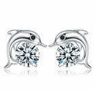 Crystal Dolphin Hug Womens 925 Sterling Silver Stud Earrings Jewellery Gift UK