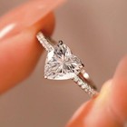 925 Sterling Silver Crystal Love Heart Adjustable Ring Women Jewellery Gift