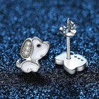 Cute Crystal Doggy Puppy Stud Earrings 925 Sterling Silver Women Girls Jewellery