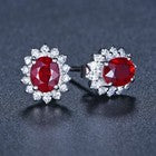 925 Sterling Silver Crystal Red Gemstone Stud Earrings Jewellery Women Gift
