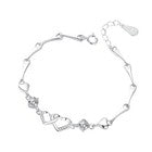 925 Sterling Silver Crystal Double Heart Linked Charm Bracelet Women Jewellery