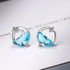 Women 925 Sterling Silver Crystal Circle Lake Stud Earrings Jewellery Gift