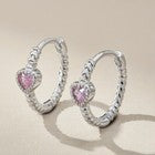 925 Sterling Silver Crystal Pink Heart Hoop Earrings Women Jewellery Gift UK