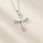 Crystal Cross Pendant Chain Necklace 925 Sterling Silver Jewellery Gift UK