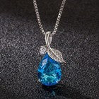Women 925 Sterling Silver Crystal Leaf water Drop Pendant Necklace Jewellery UK